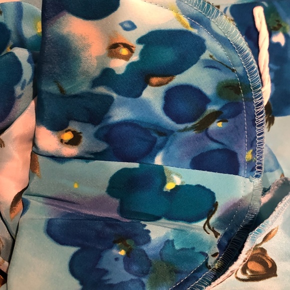 Vtg 90s Blue Floral Collared Short Sleeve Button Midi Tea Day Dress~Leslie Fay - Picture 9 of 10